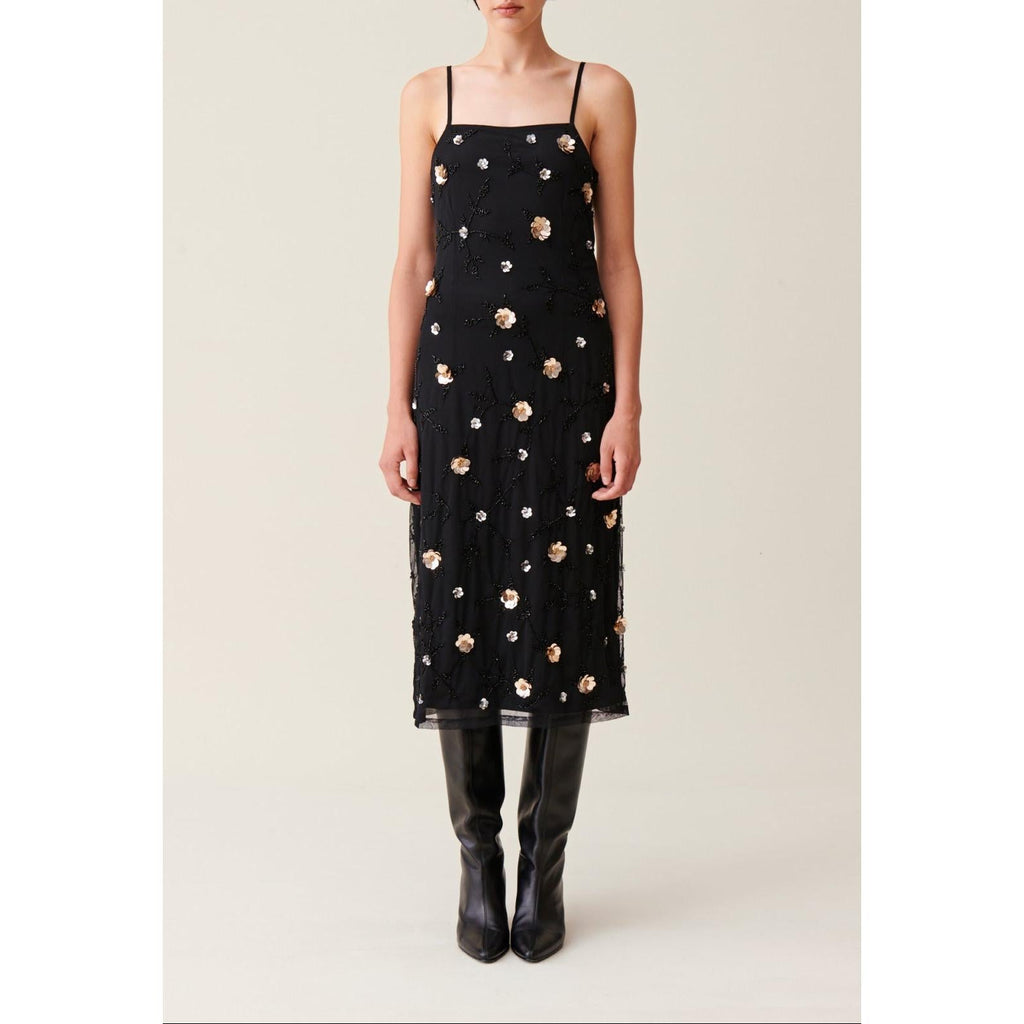 Claudie Pierlot - Robe Longue Fluide Sequins Brodés