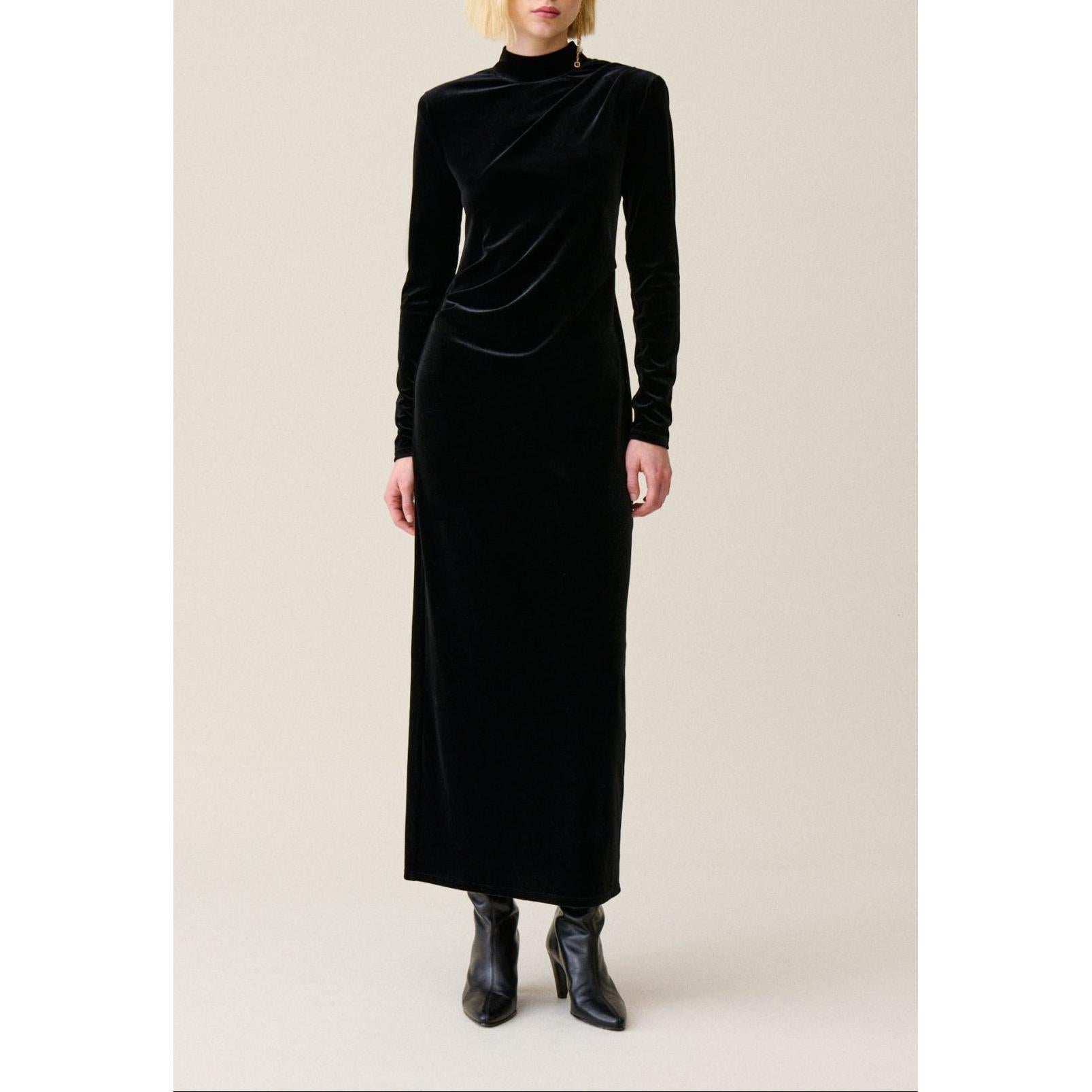 Claudie Pierlot - Robe Longue Cintrée Velours Noir