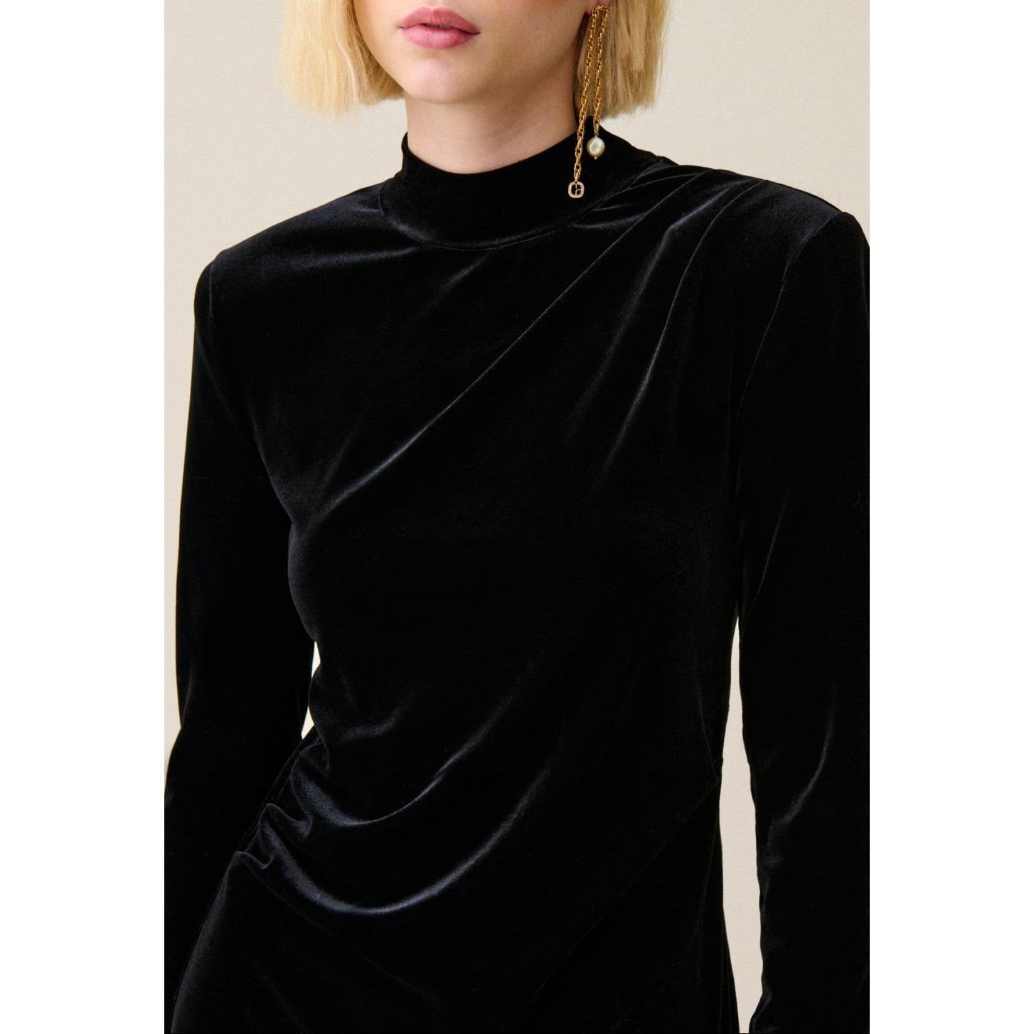 Claudie Pierlot - Robe Longue Cintrée Velours Noir