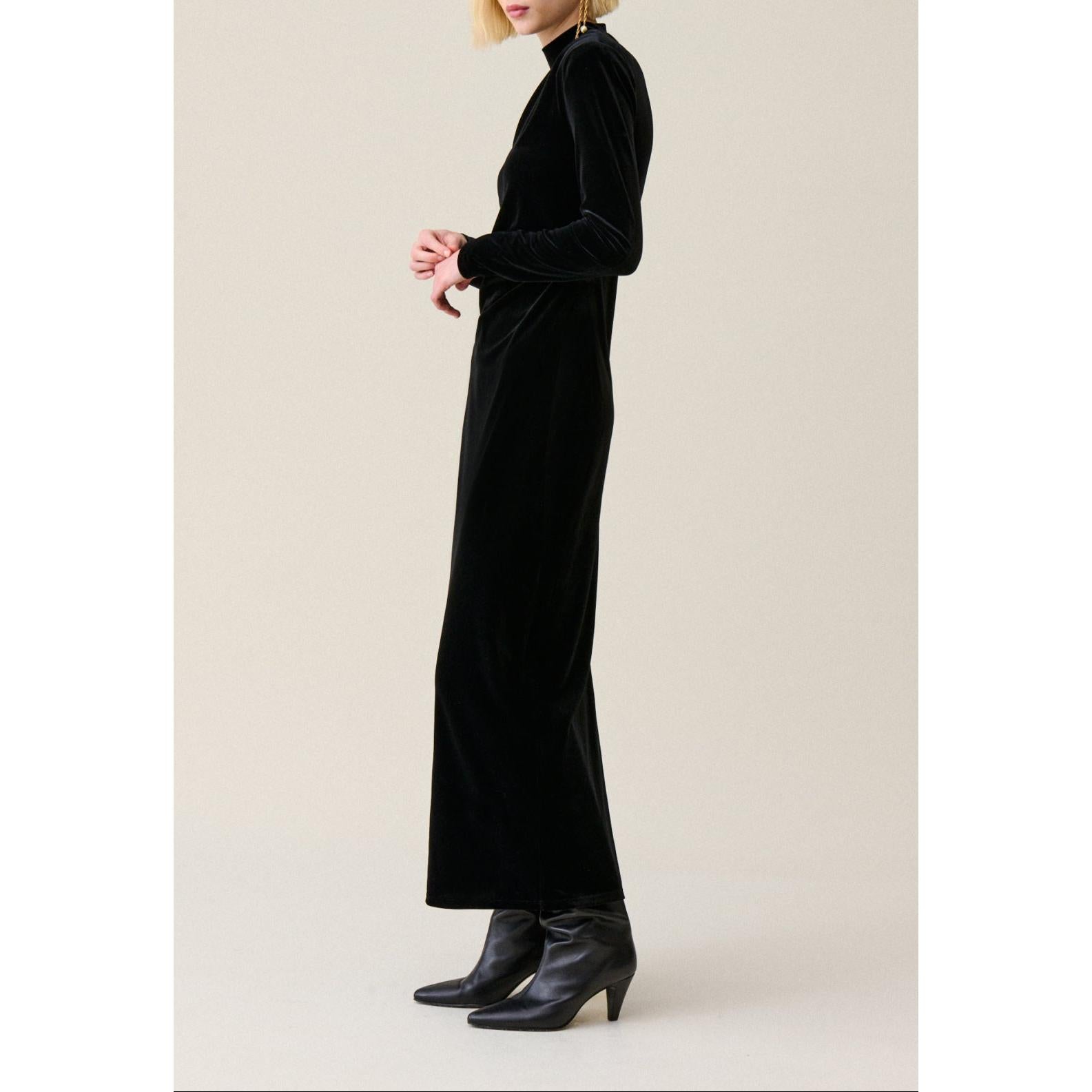 Claudie Pierlot - Robe Longue Cintrée Velours Noir