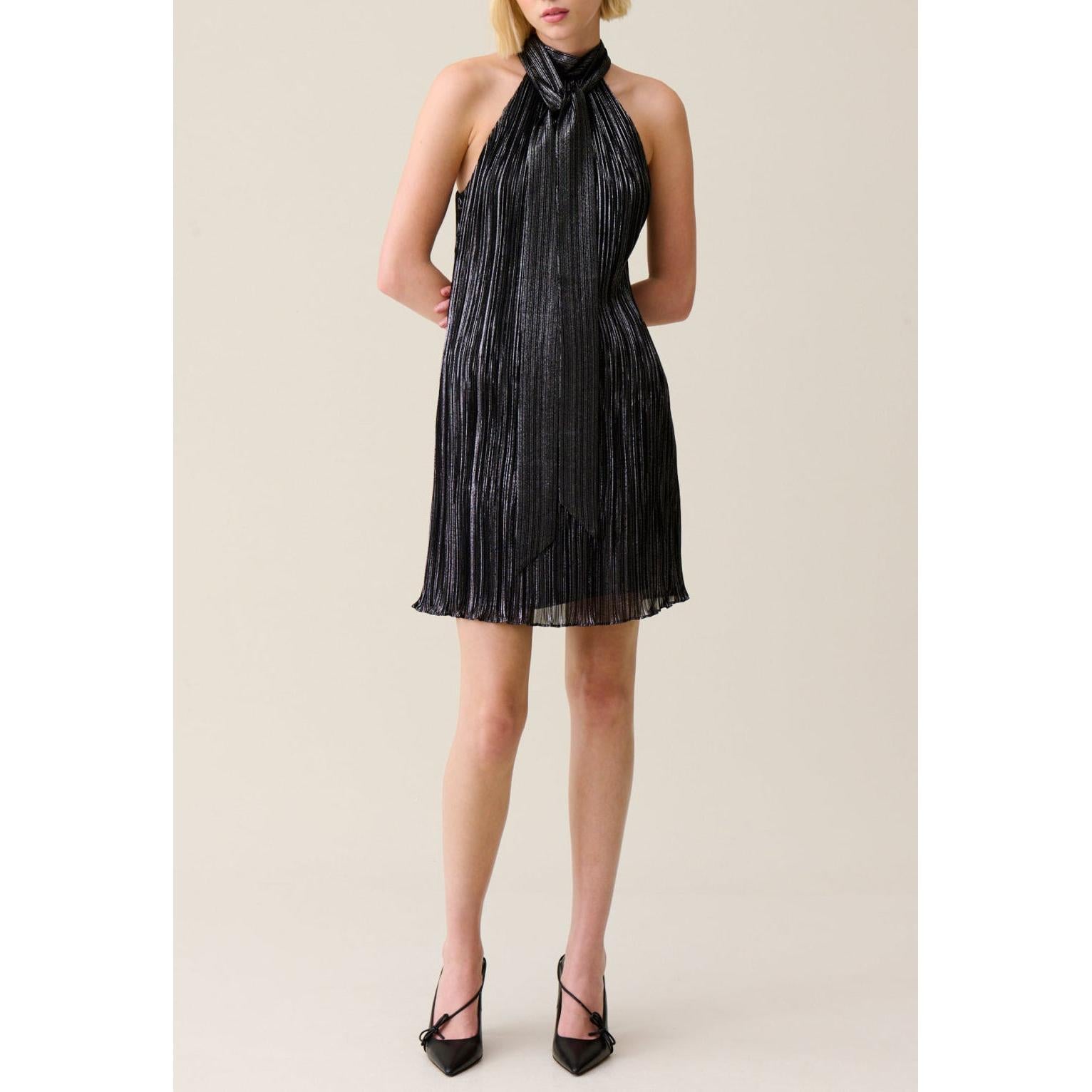 Silver Pleated Short Dress