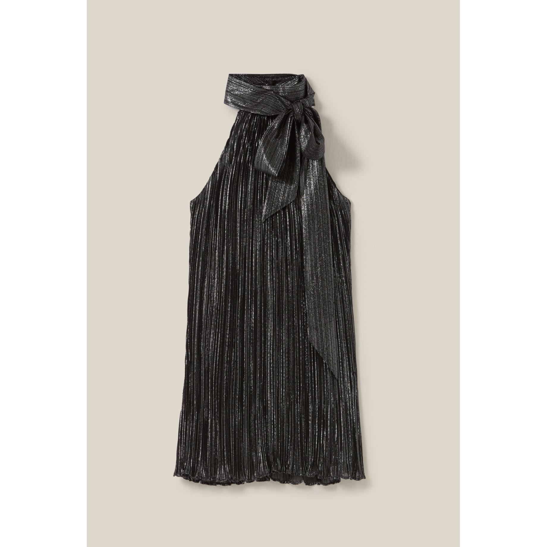 Silver Pleated Short Dress