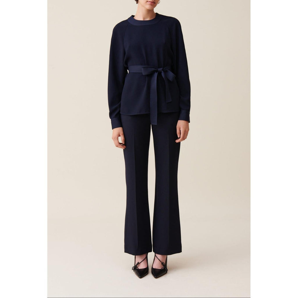 Navy Belted Fluid Blouse