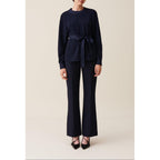 Navy Belted Fluid Blouse