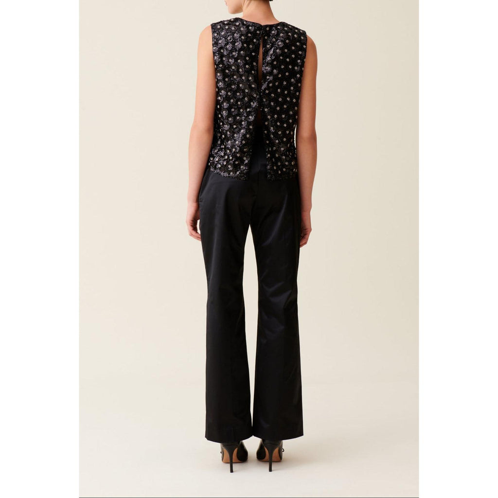 Black Embroidered Sequin Open-Back Top
