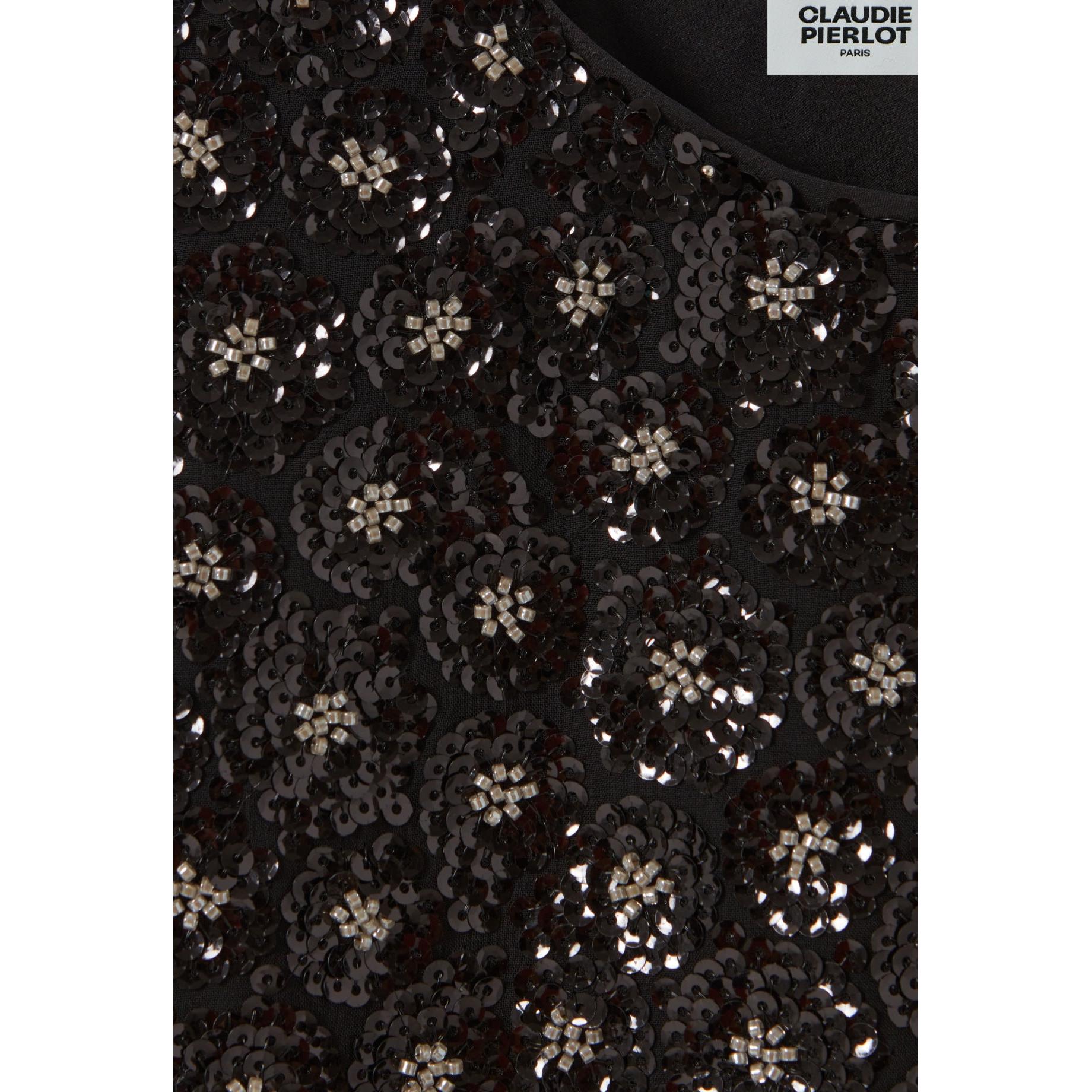Black Embroidered Sequin Open-Back Top