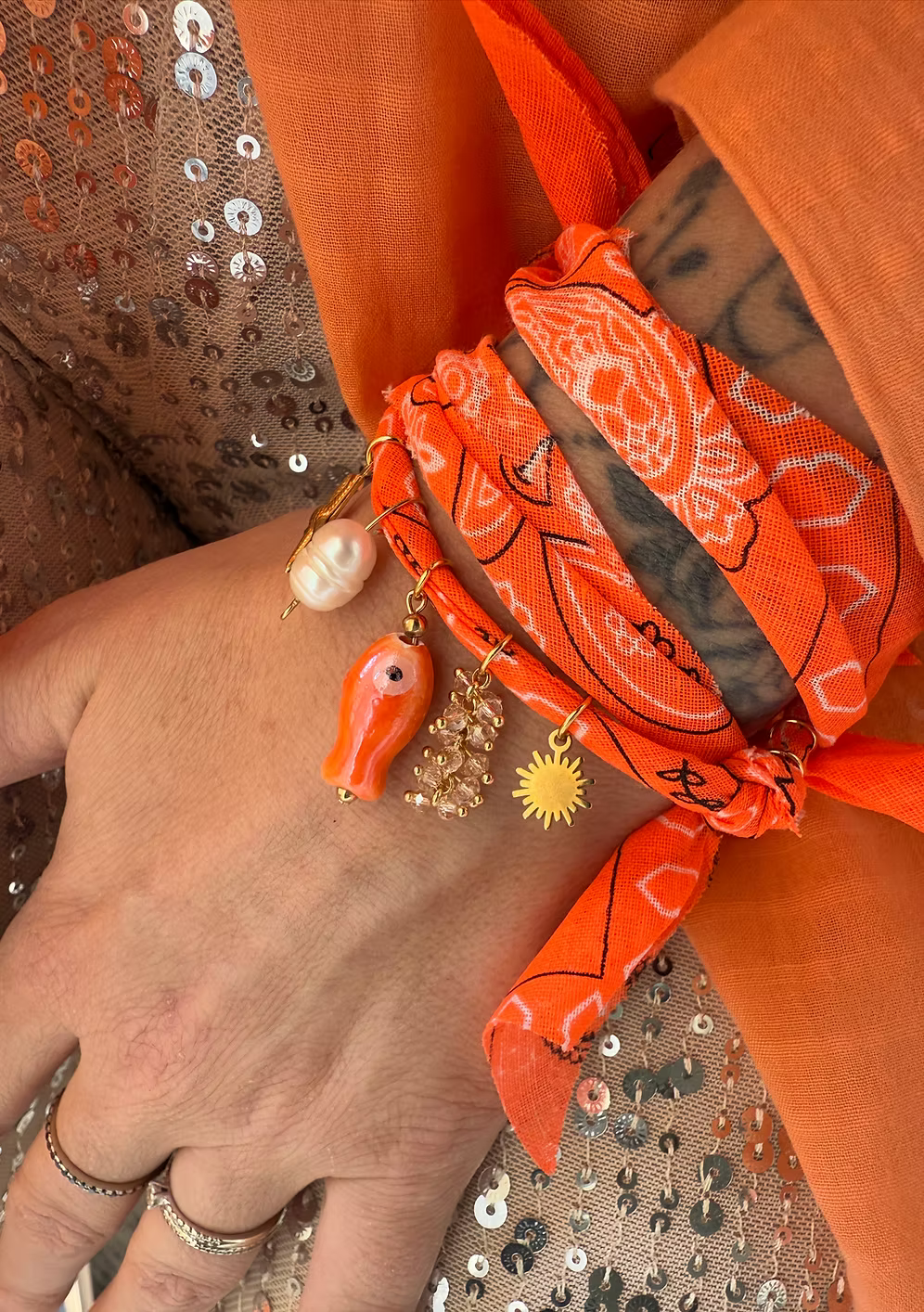 Collier Golden Fluo Poisson Orange Fluo