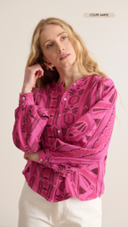 Blusa algodón tejido jacquard rosa cuello redondo colección primavera verano