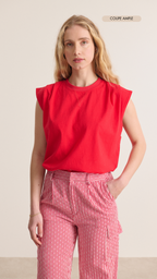 T-shirt sans manches légèrement oversize avec plis aux épaules coloris rouge collection printemps été