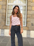 Top de crochet de margarita rosa