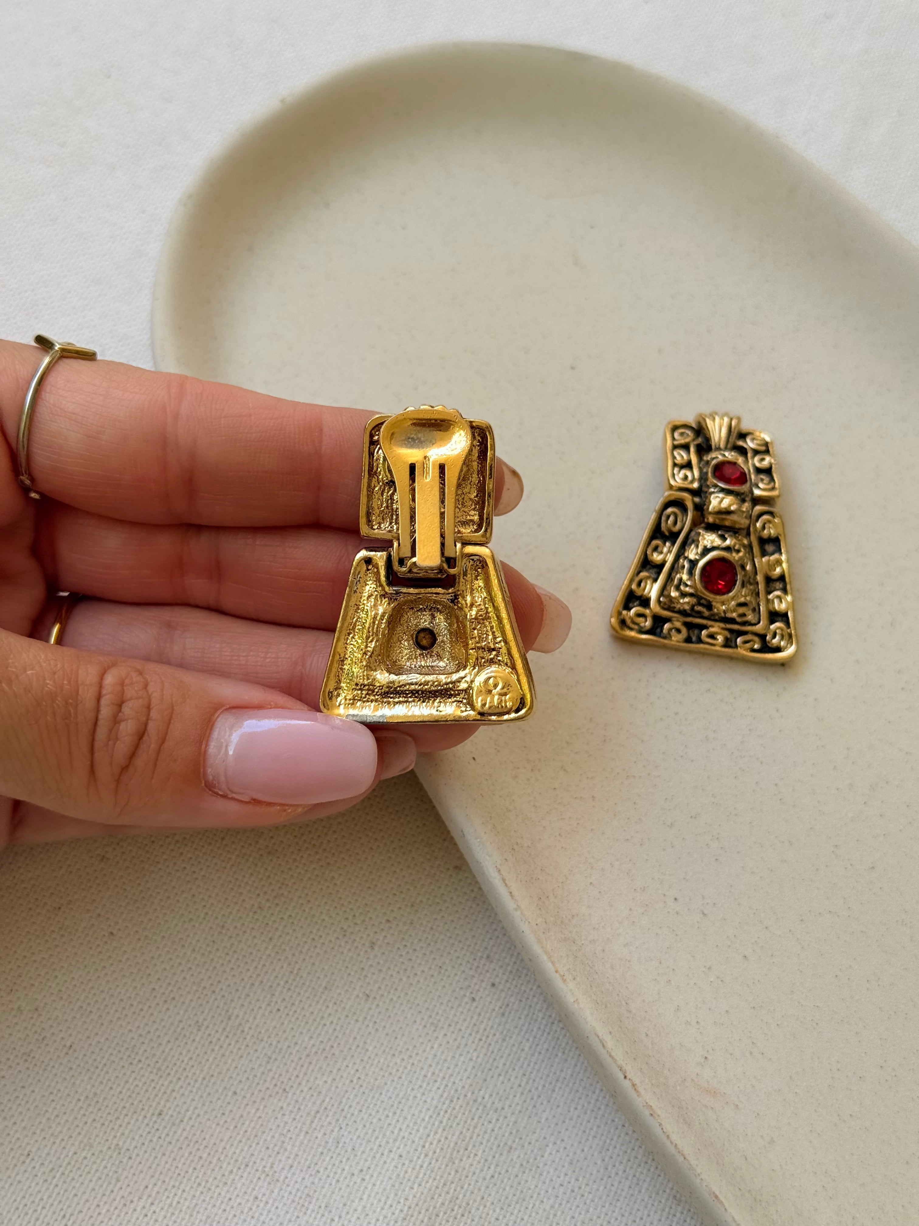 Pendientes Vintage - Colgantes Strass Rojo