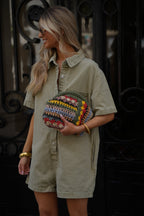 Suzon Denim Short Jumpsuit - Khaki