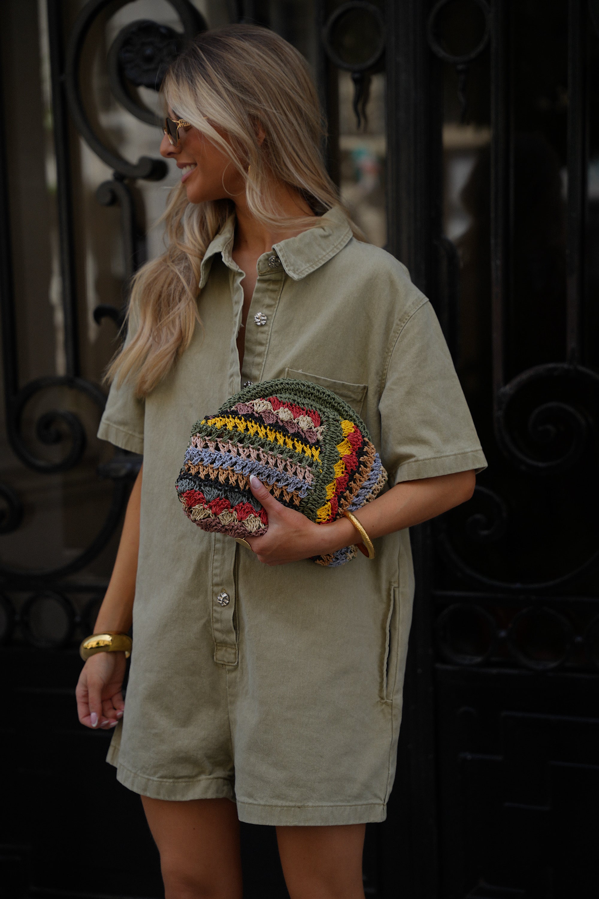 Suzon Denim Short Jumpsuit - Khaki