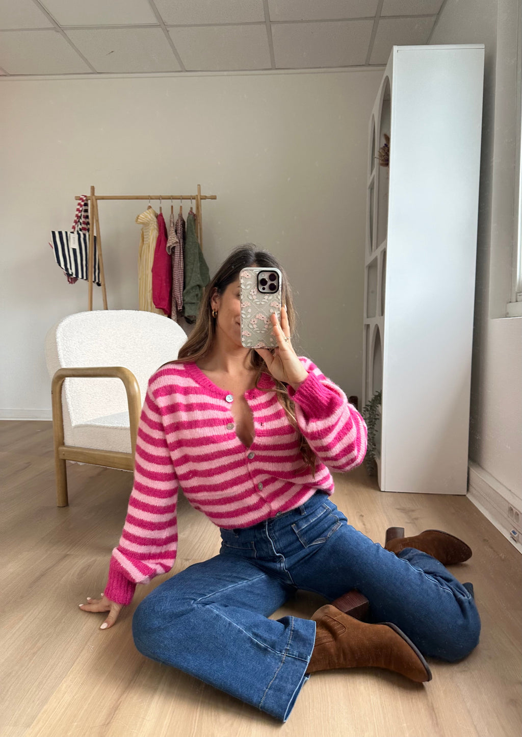 Pink And Red Striped Solela Cardigan