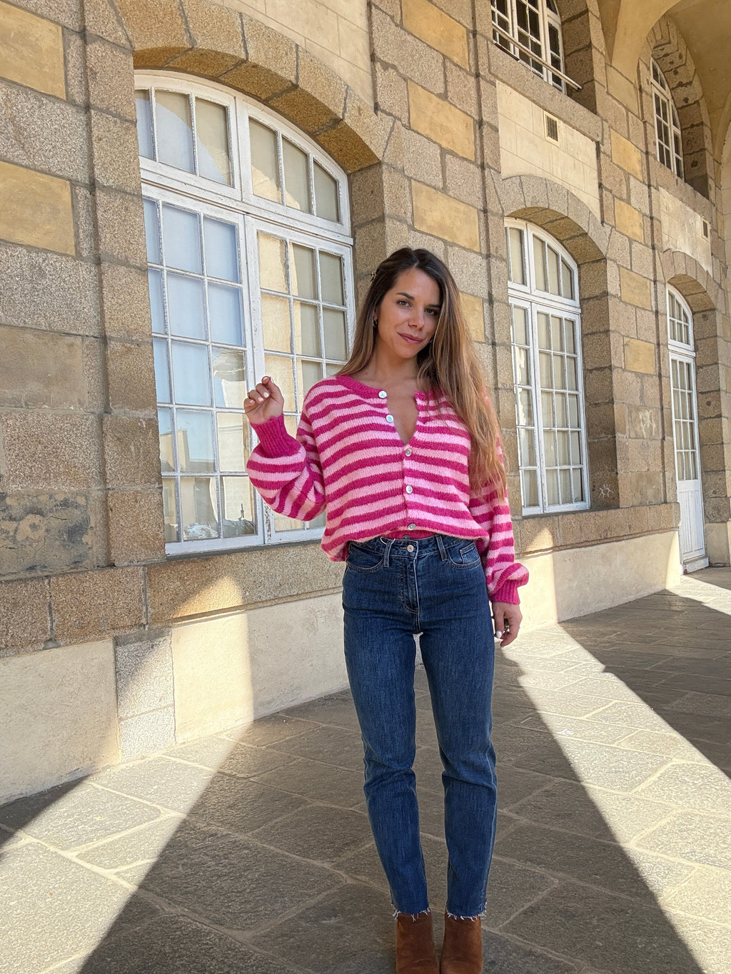 Pink And Red Striped Solela Cardigan