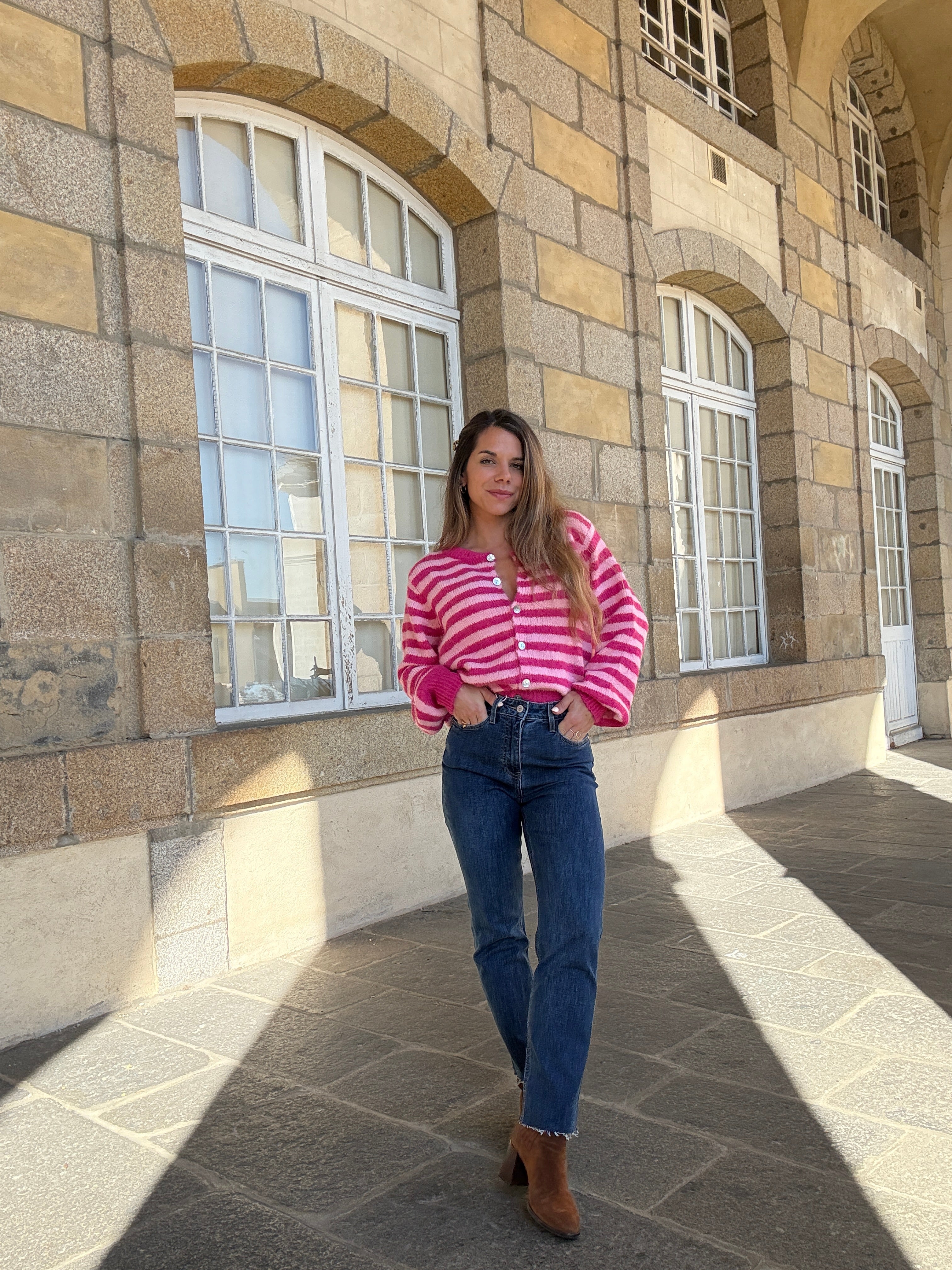 Pink And Red Striped Solela Cardigan