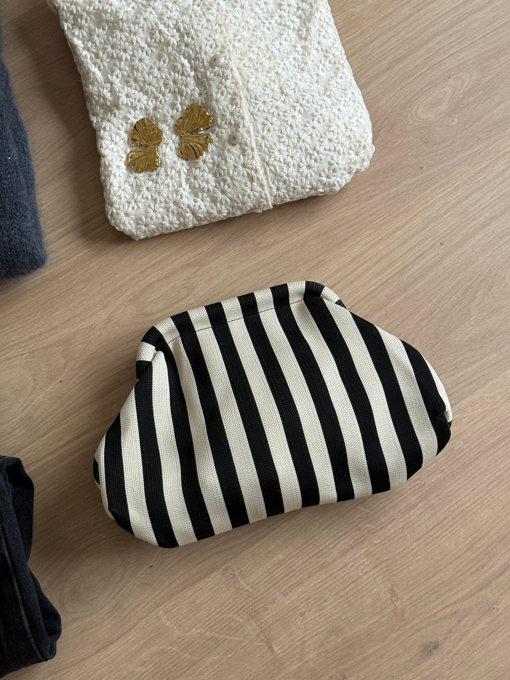 Black And White Lima Striped Clutch