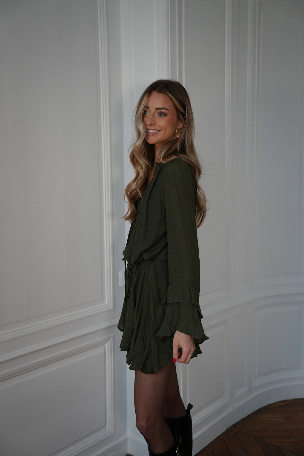 Vestido Edda con volantes - Caqui