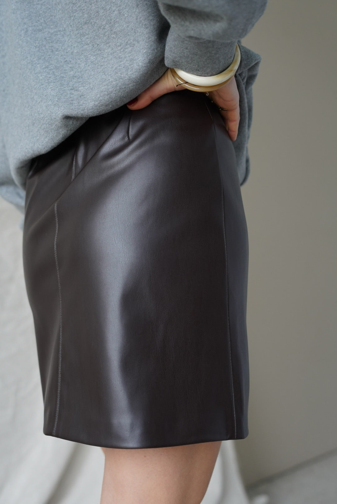 Ambre Chocolate Faux-Leather Skirt
