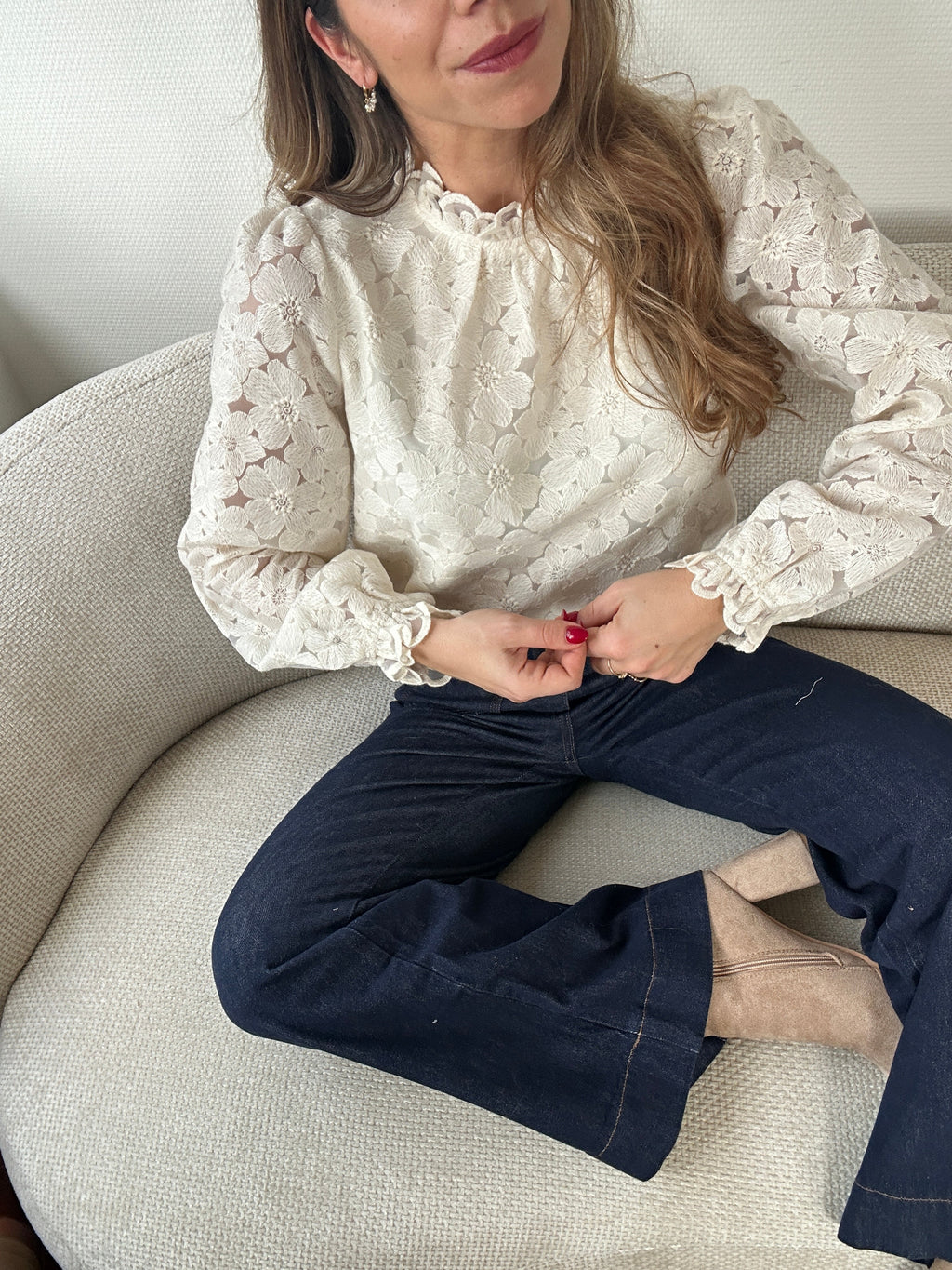 Blusa Alma Crudo De Encaje