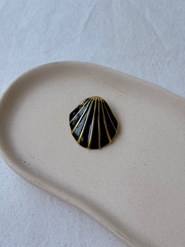 Vintage Brooch - Enamelled Shell Motif Black and Gold