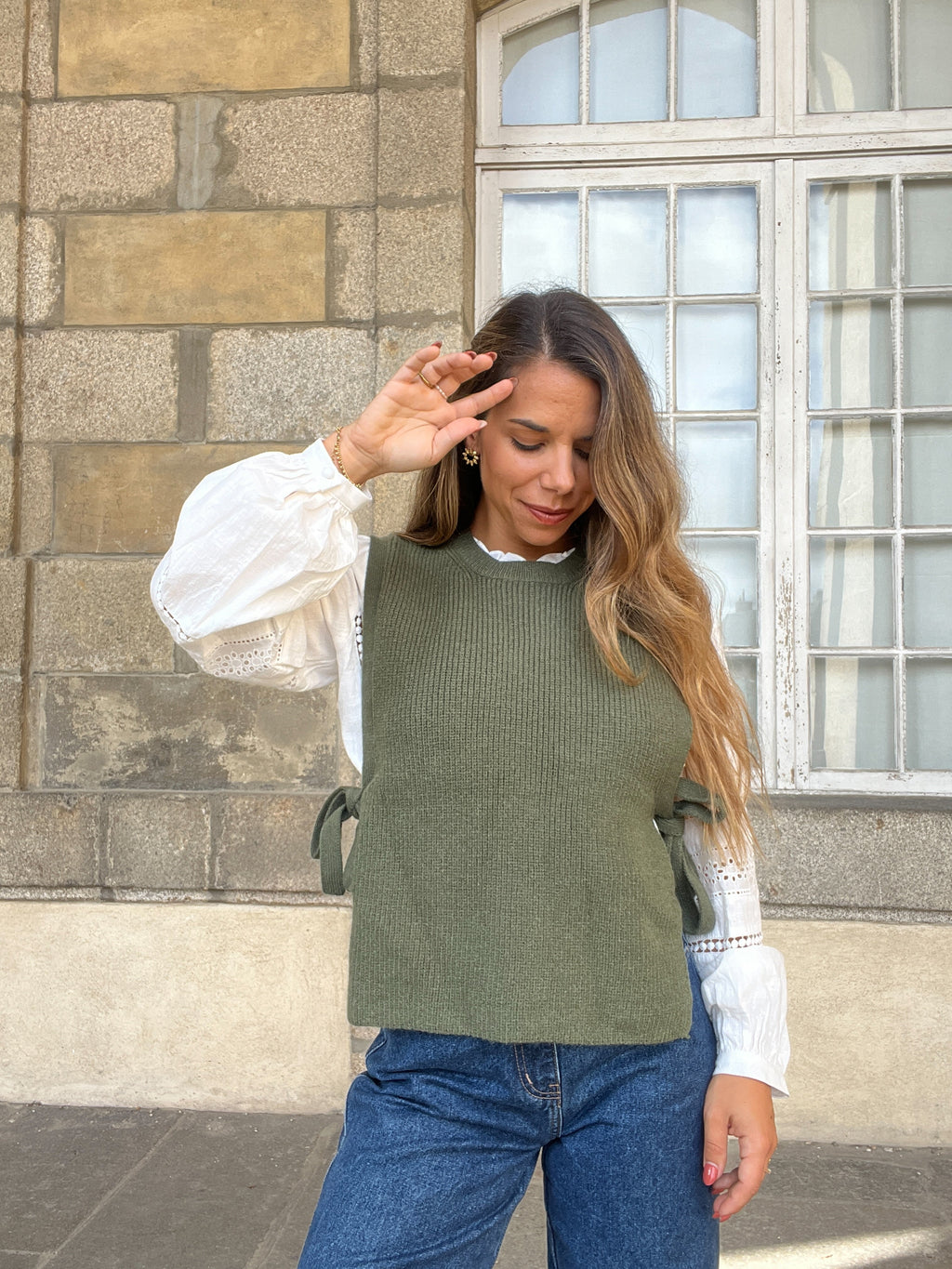 Khaki Valentine Sleeveless Knotted Sweater
