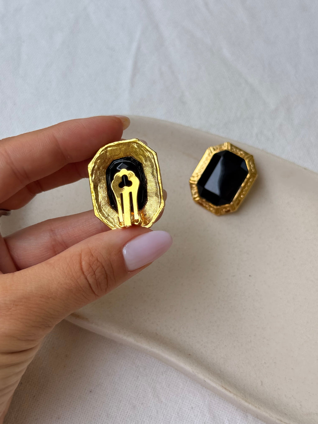 Pendientes Vintage - Strass Facetado Negro