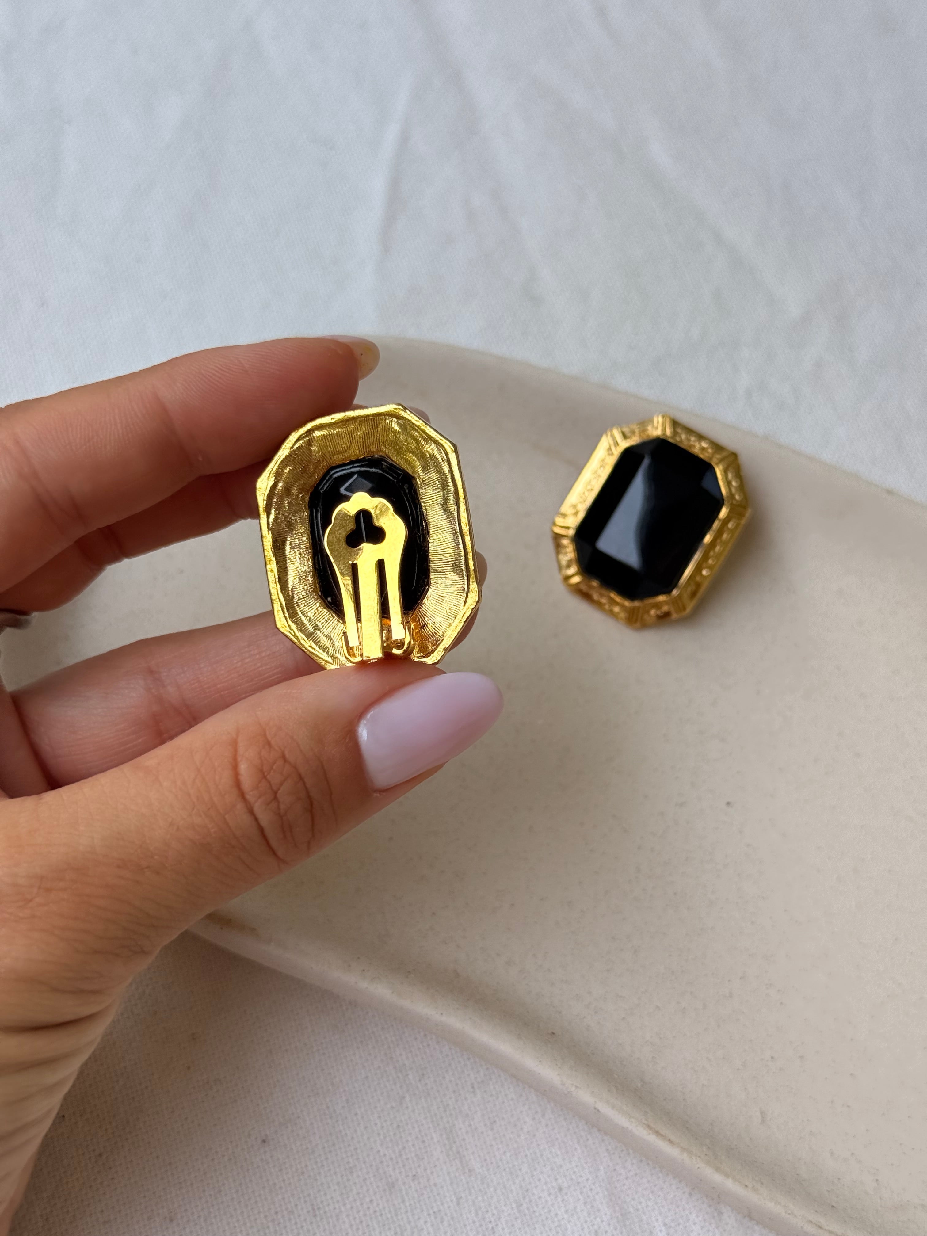 Pendientes Vintage - Strass Facetado Negro