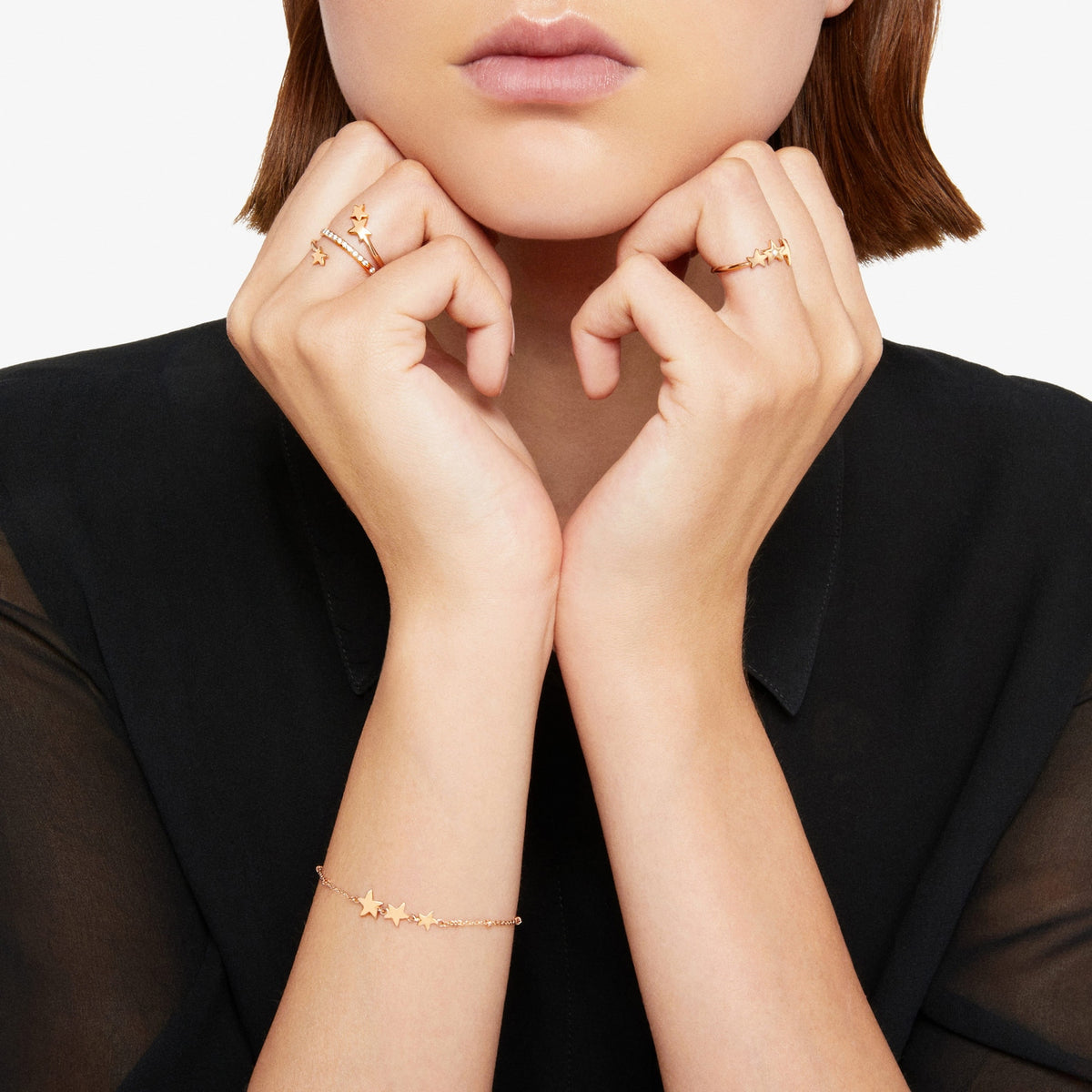 Stars Spiral Ring - 9K Rose Gold & Diamonds