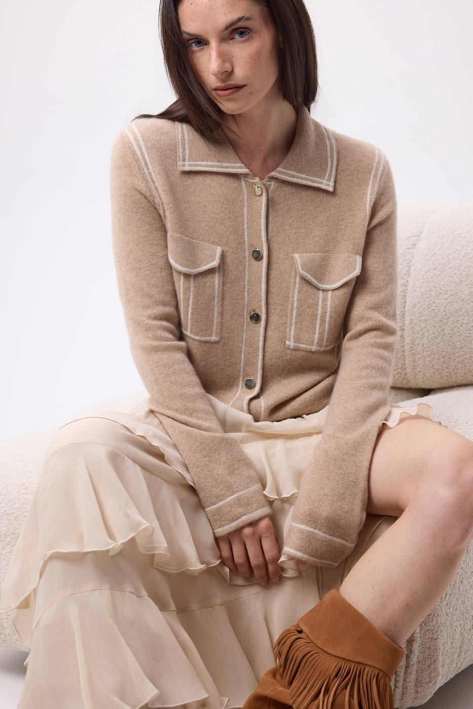 Chemise Denim Dalila - Beige Creme Blanc - Femme - 100% Cachemire
