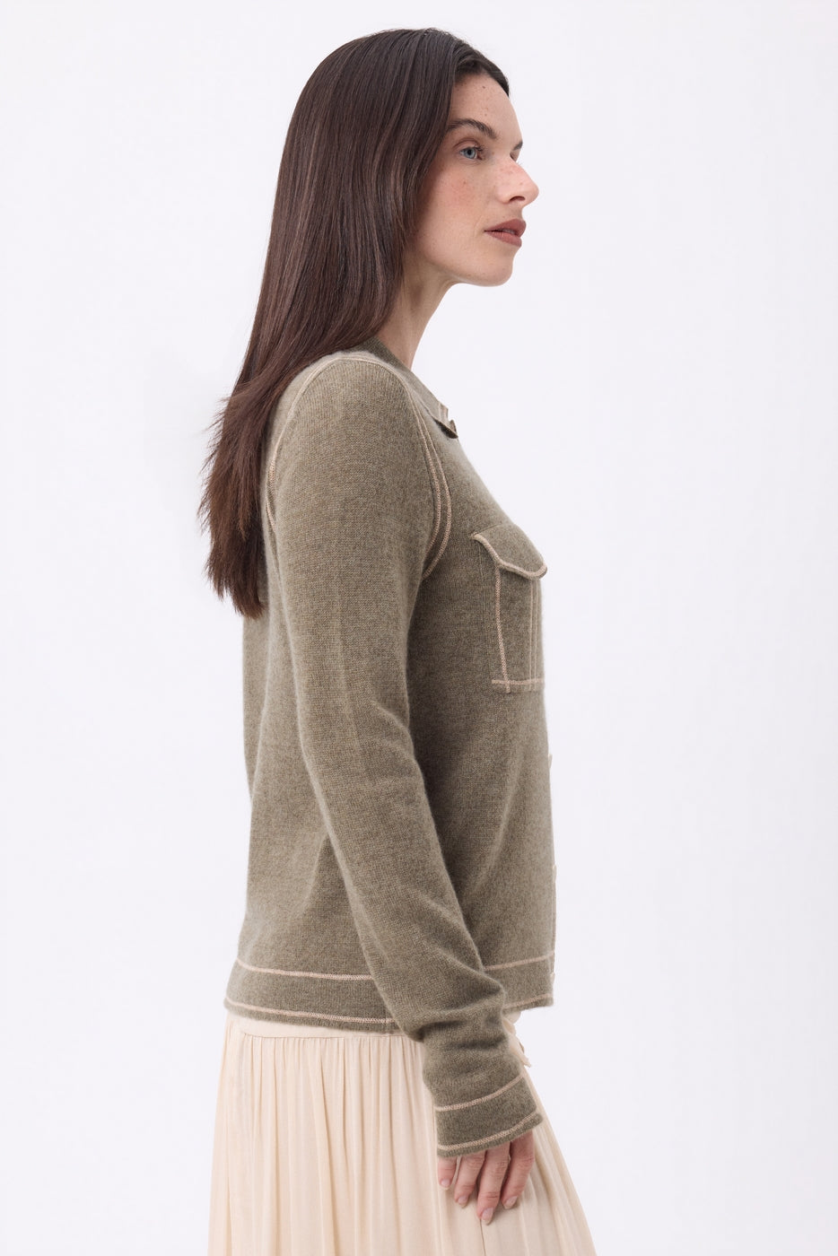 Camicia Denim Dalila - Kaki Chine Beige Crema - Donna - 100% Cashmere