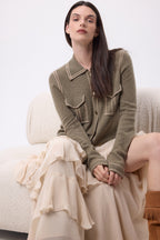 Camicia Denim Dalila - Kaki Chine Beige Crema - Donna - 100% Cashmere