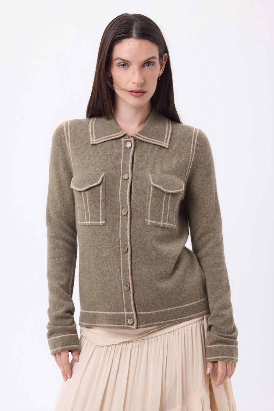 Camicia Denim Dalila - Kaki Chine Beige Crema - Donna - 100% Cashmere