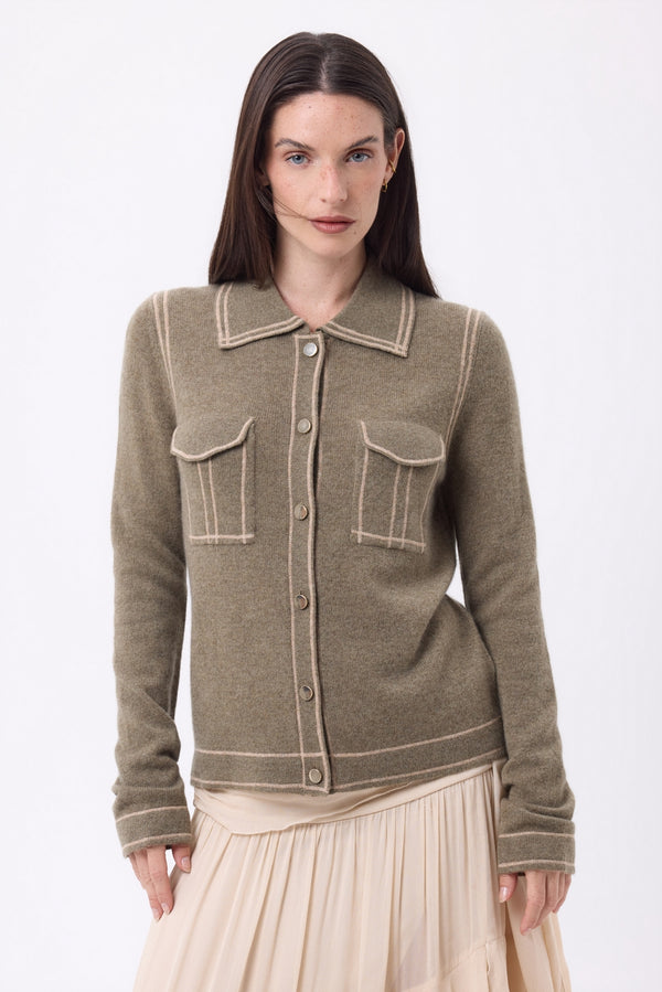 Camicia Denim Dalila - Kaki Chine Beige Crema - Donna - 100% Cashmere