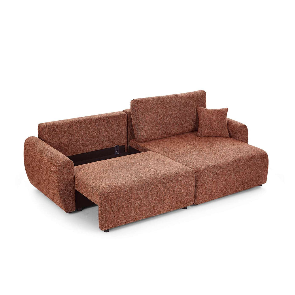 Dana - Canapé D'Angle Convertible Et Réversible 4 Places - Tissu Chenille - Terracotta