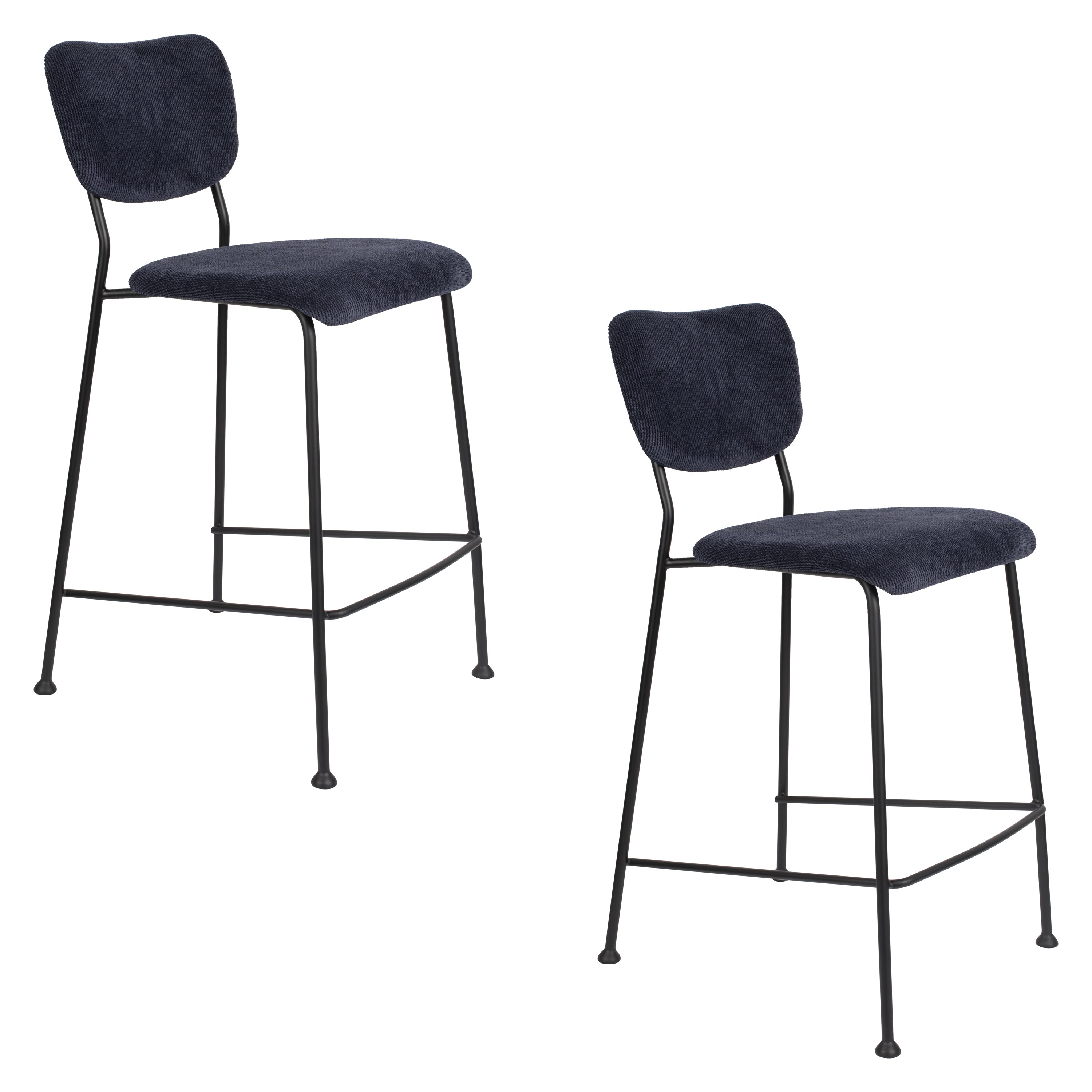 Benson 64,5 cm - Juego de 2 taburetes de bar y mostrador - Tela - Azul oscuro