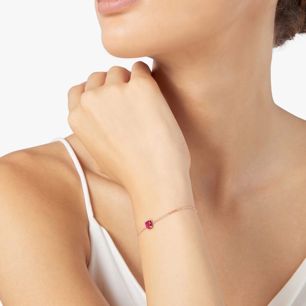Armband Cœur - 9K roséguld & syntetisk rubin