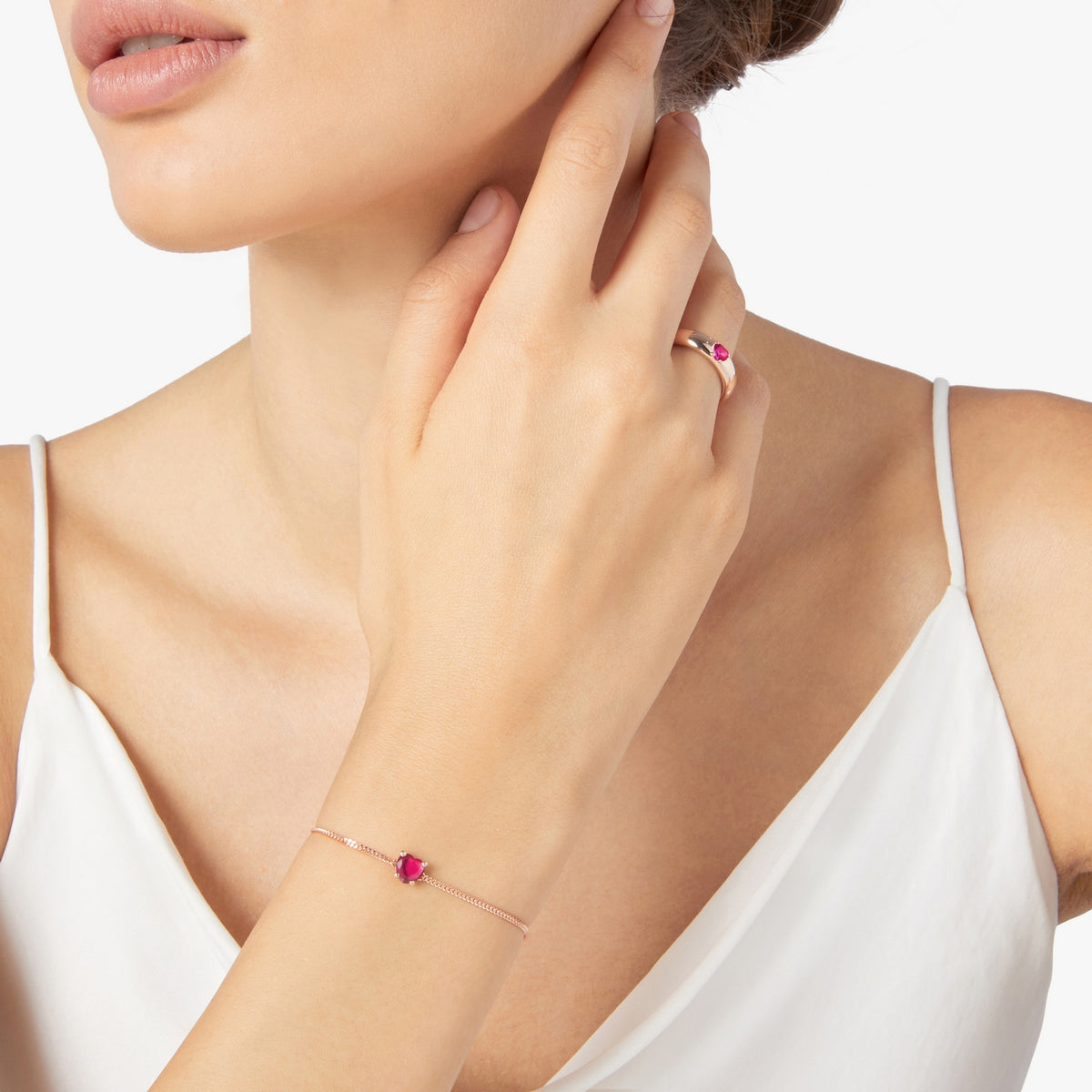 Armband Cœur - 9K roséguld & syntetisk rubin