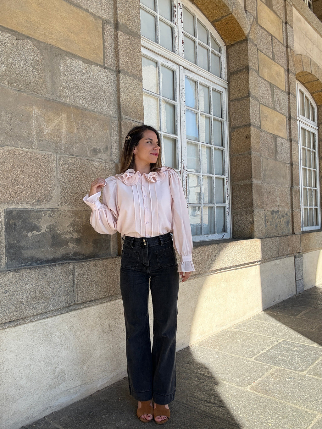 Soft Pink Brown Blouse