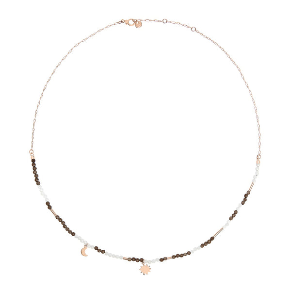 Halsband Moon & Sun - 9K roséguld, kvarts & månsten