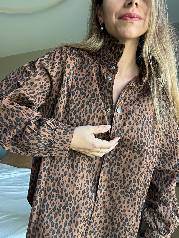 Chaqueta vaquera Celeste Leopardo Marrón