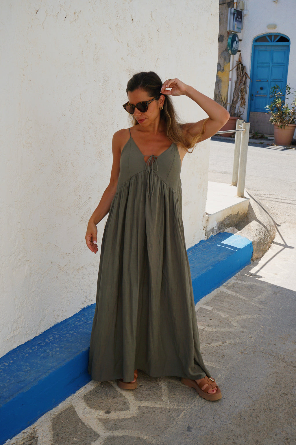 Vestido largo Stella caqui
