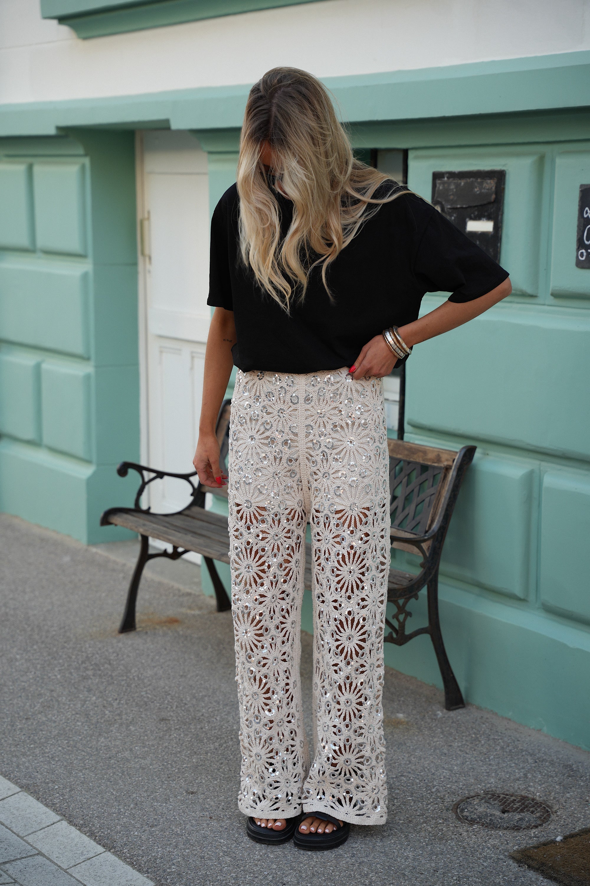 Pantalones Rosie de crochet - Beige