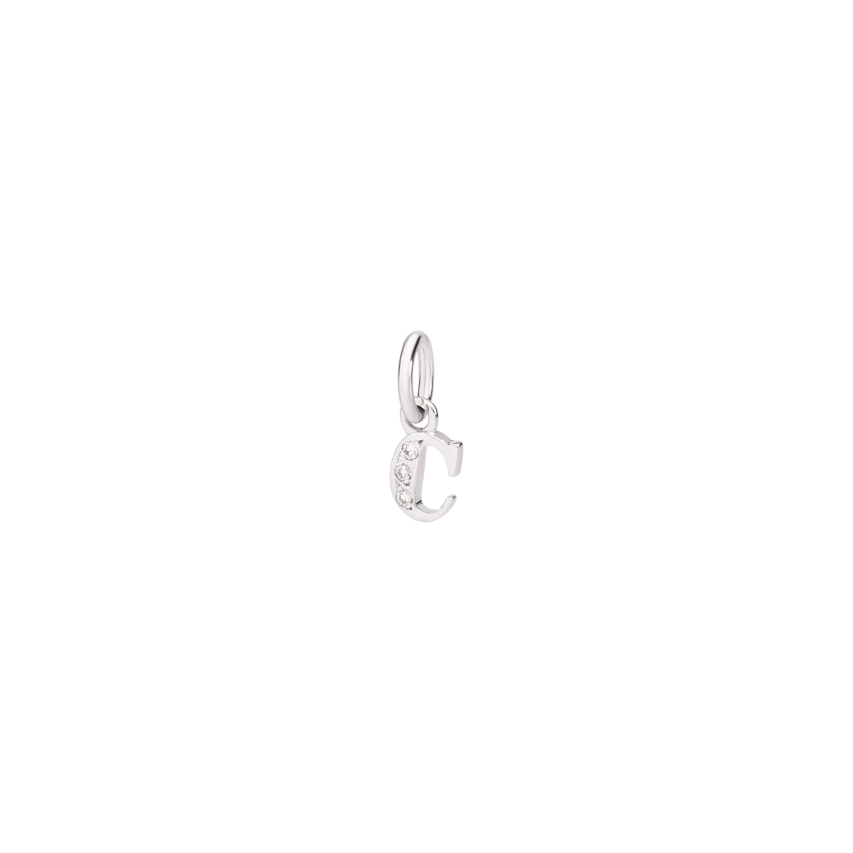 Dije Letra C - Oro Blanco y Diamantes Blancos - Pequeño