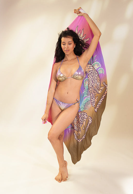Sunset Triangle Bikini Top in Khaki/Pink