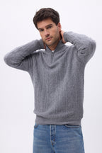 Maglione a trecce con collo alto con zip H Dov - Grigio scuro - Uomo