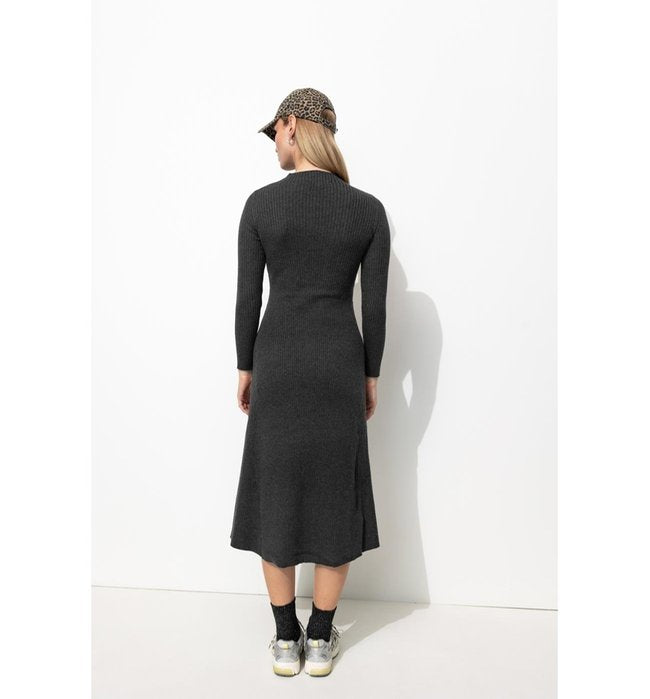Vestido largo de canalé para mujer, color liso, gris oscuro