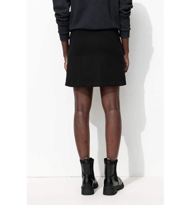 Mujer Minifalda trapecio, Color liso, Negro oscuro