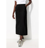 Mujer Falda midi con abertura, Color liso, Negro oscuro