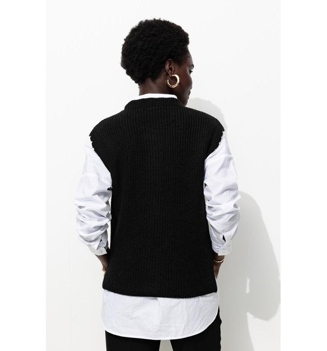 Women's Sleeveless Cardigan - Plain Dark Black